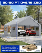 Heavy Duty Carport 20x20 with Side & Removable Door & Roll-Up Window, alternate view 3