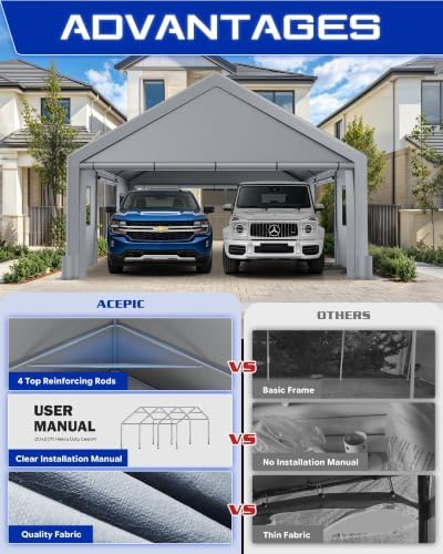 Heavy Duty Carport 20x20 with Side & Removable Door & Roll-Up Window, alternate view 4