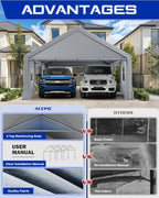 Heavy Duty Carport 20x20 with Side & Removable Door & Roll-Up Window, alternate view 4