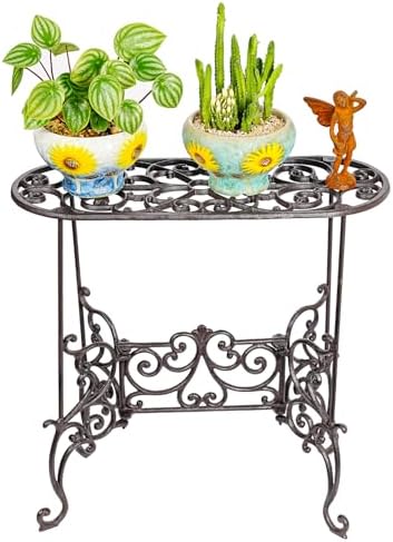 Heavy Duty Cast Iron Potted Plant Stand Garden Table - 22.6IN. 1 Tier Metal Stands - Decorative & Vintage Style, alternate