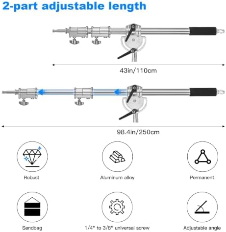 Heavy Duty Extension Boom Arm Bar for Photography C Stand and Light Stand, Adjustable 3.6-8.2ft Crossbar Holding, alternate