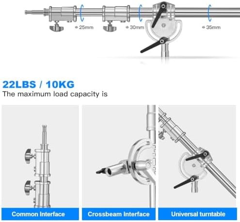 Heavy Duty Extension Boom Arm Bar for Photography C Stand and Light Stand, Adjustable 3.6-8.2ft Crossbar Holding, alternate