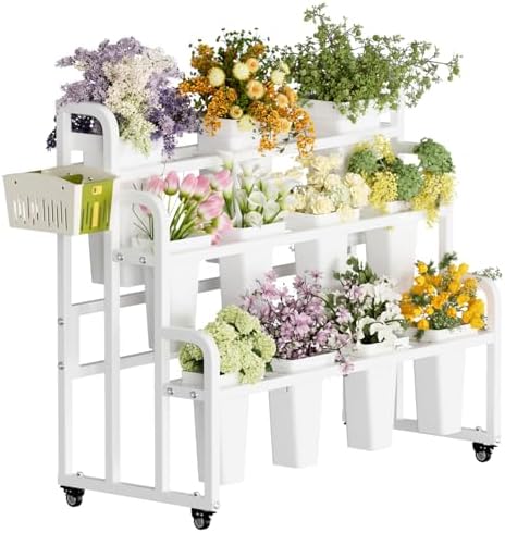 Heavy Duty Flower Bar with Buckets, 3-Tier Bouquet Bar Stand