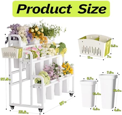 Heavy Duty Flower Bar with Buckets, 3-Tier Bouquet Bar Stand, alternate view 2