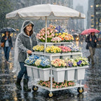 Heavy Duty Flower Cart Display Stand with Umbrella, Rolling Flower Cart with 18 Buckets, Flower Carts with, alternate view 6