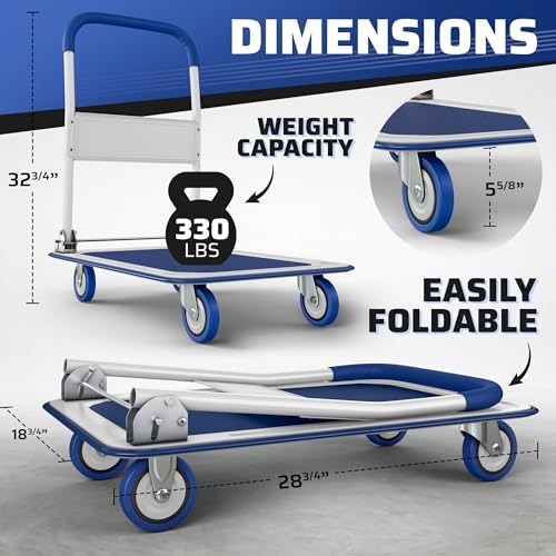 Heavy Duty Foldable Push Cart Dolly | 330 lbs. Capacity | Upgraded Collapsible Hand Truck Folding Platform with, alternate
