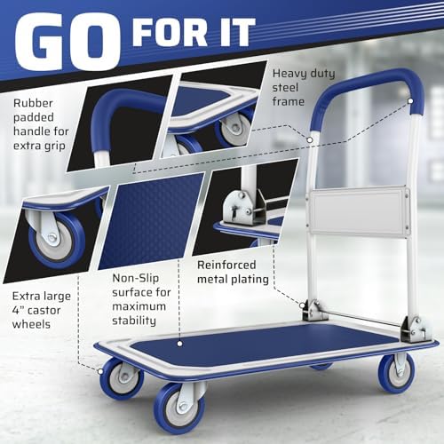 Heavy Duty Foldable Push Cart Dolly | 330 lbs. Capacity | Upgraded Collapsible Hand Truck Folding Platform with, alternate