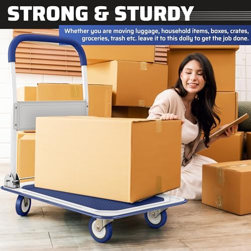 Heavy Duty Foldable Push Cart Dolly | 330 lbs. Capacity | Upgraded Collapsible Hand Truck Folding Platform with, alternate