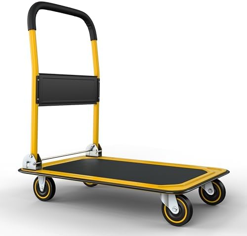 Heavy Duty Foldable Push Cart Dolly | 330 lbs. Capacity | Upgraded Collapsible Hand Truck Folding Platform with