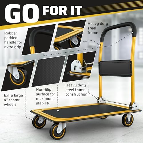 Heavy Duty Foldable Push Cart Dolly | 330 lbs. Capacity | Upgraded Collapsible Hand Truck Folding Platform with, alternate