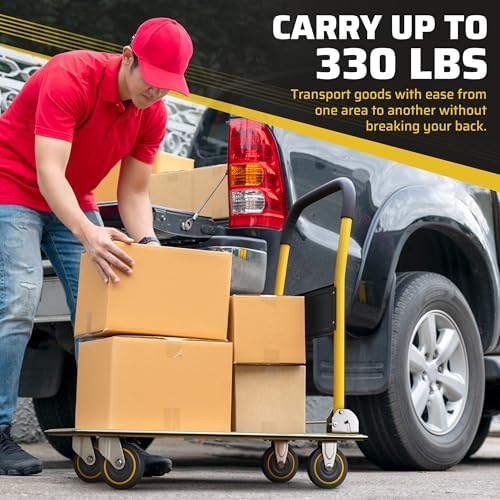 Heavy Duty Foldable Push Cart Dolly | 330 lbs. Capacity | Upgraded Collapsible Hand Truck Folding Platform with, alternate