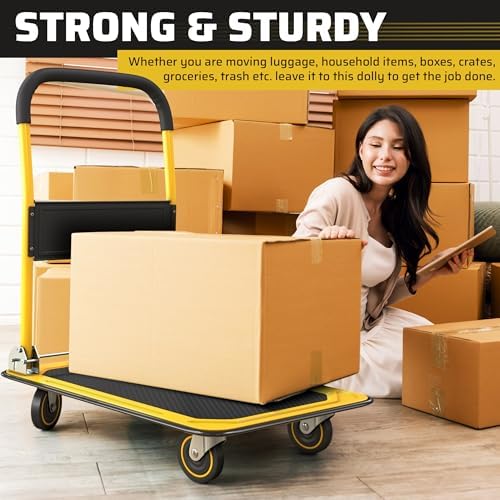 Heavy Duty Foldable Push Cart Dolly | 330 lbs. Capacity | Upgraded Collapsible Hand Truck Folding Platform with, alternate