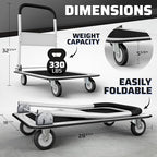 Heavy Duty Foldable Push Cart Dolly | 330 lbs. Capacity | Upgraded Collapsible Hand Truck Folding Platform with, alternate
