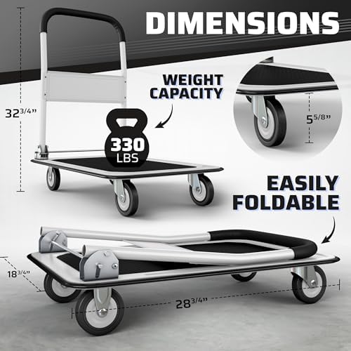 Heavy Duty Foldable Push Cart Dolly | 330 lbs. Capacity | Upgraded Collapsible Hand Truck Folding Platform with, alternate