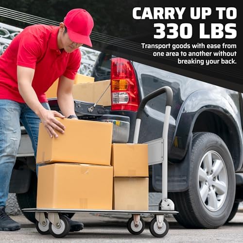 Heavy Duty Foldable Push Cart Dolly | 330 lbs. Capacity | Upgraded Collapsible Hand Truck Folding Platform with, alternate