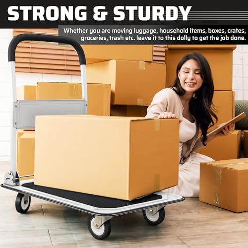 Heavy Duty Foldable Push Cart Dolly | 330 lbs. Capacity | Upgraded Collapsible Hand Truck Folding Platform with, alternate