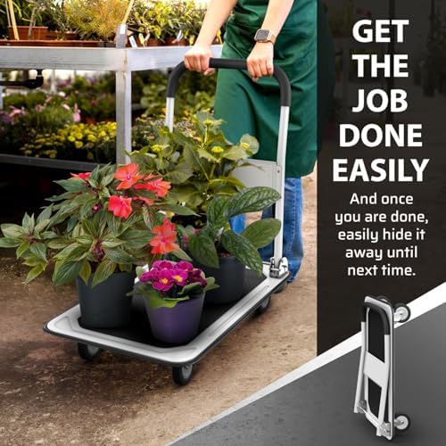 Heavy Duty Foldable Push Cart Dolly | 330 lbs. Capacity | Upgraded Collapsible Hand Truck Folding Platform with, alternate
