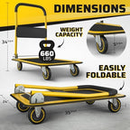 Heavy Duty Foldable Push Cart Dolly | 660 lbs. Capacity | Upgraded Collapsible Hand Truck Folding Platform with, alternate