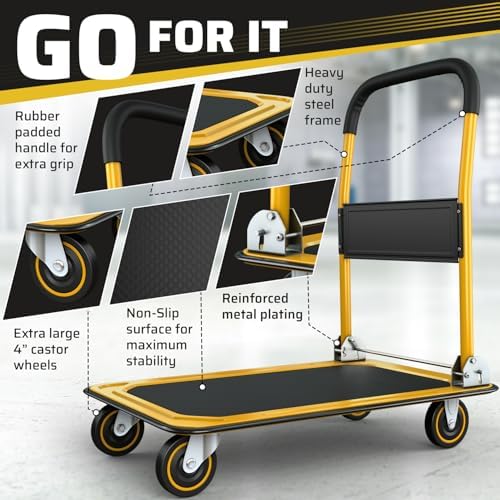 Heavy Duty Foldable Push Cart Dolly | 660 lbs. Capacity | Upgraded Collapsible Hand Truck Folding Platform with, alternate