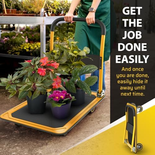 Heavy Duty Foldable Push Cart Dolly | 660 lbs. Capacity | Upgraded Collapsible Hand Truck Folding Platform with, alternate