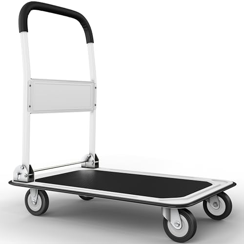 Heavy Duty Foldable Push Cart Dolly | 660 lbs. Capacity | Upgraded Collapsible Hand Truck Folding Platform with