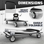 Heavy Duty Foldable Push Cart Dolly | 660 lbs. Capacity | Upgraded Collapsible Hand Truck Folding Platform with, alternate