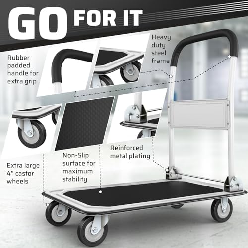 Heavy Duty Foldable Push Cart Dolly | 660 lbs. Capacity | Upgraded Collapsible Hand Truck Folding Platform with, alternate