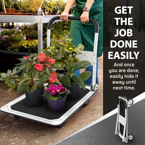 Heavy Duty Foldable Push Cart Dolly | 660 lbs. Capacity | Upgraded Collapsible Hand Truck Folding Platform with, alternate