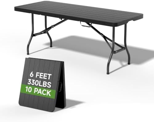 Heavy Duty Folding Table, Sturdy Portable Foldable Table with Safety Lock, Indoor Outdoor Use for Camping Party