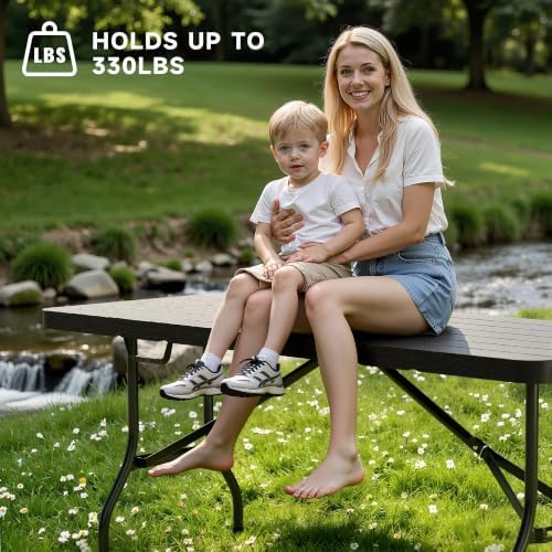 Heavy Duty Folding Table, Sturdy Portable Foldable Table with Safety Lock, Indoor Outdoor Use for Camping Party, alternate