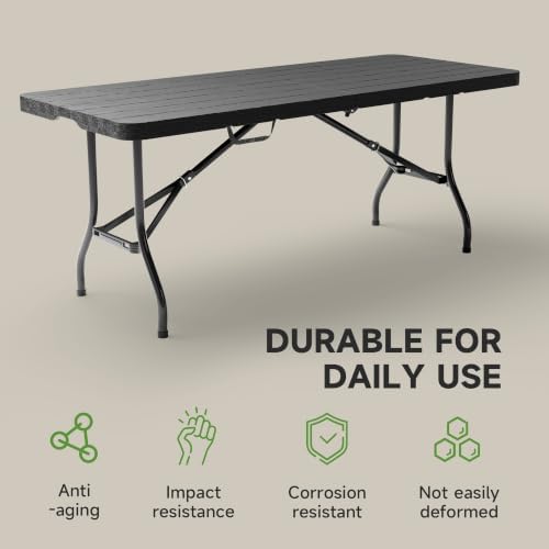 Heavy Duty Folding Table, Sturdy Portable Foldable Table with Safety Lock, Indoor Outdoor Use for Camping Party, alternate