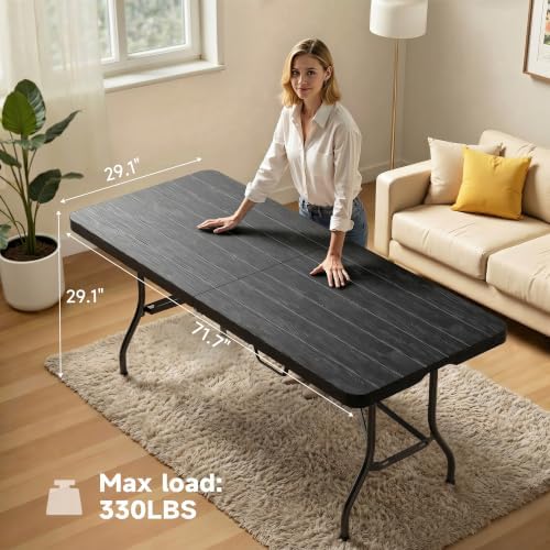 Heavy Duty Folding Table, Sturdy Portable Foldable Table with Safety Lock, Indoor Outdoor Use for Camping Party, alternate