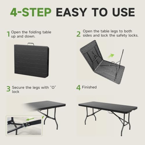 Heavy Duty Folding Table, Sturdy Portable Foldable Table with Safety Lock, Indoor Outdoor Use for Camping Party, alternate