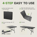 Heavy Duty Folding Table, Sturdy Portable Foldable Table with Safety Lock, Indoor Outdoor Use for Camping Party, alternate