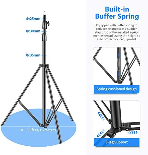 Heavy Duty Light Stand 10ft/3m Adjustable Spring Cushioned Tripod, alternate view 4