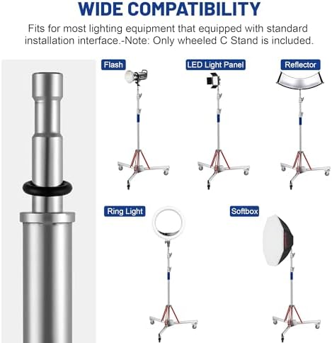 Heavy Duty Light Stand C Stand with Casters, Adjustable Tripod Stand with 100% Stainless Steel, Photography, alternate view 6