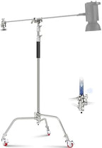 Heavy Duty Light Stand, Metal 11.15ft/3.4m Adjustable Photography C Stand Tripod with Boom Arm Built in Spring