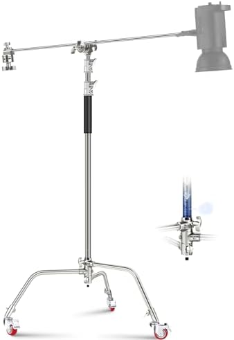 Heavy Duty Light Stand, Metal 11.15ft/3.4m Adjustable Photography C Stand Tripod with Boom Arm Built in Spring