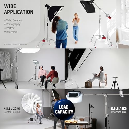 Heavy Duty Light Stand, Metal 11.15ft/3.4m Adjustable Photography C Stand Tripod with Boom Arm Built in Spring, alternate
