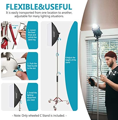 Heavy Duty Light Stand with Casters, 100% Stainless Steel Tripod, alternate view 3