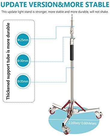 Heavy Duty Light Stand with Casters, 100% Stainless Steel Tripod, alternate view 5