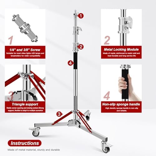 Heavy Duty Light Stand with Casters 10ft/305CM 30kg/66lb Load Bearing, alternate view 4