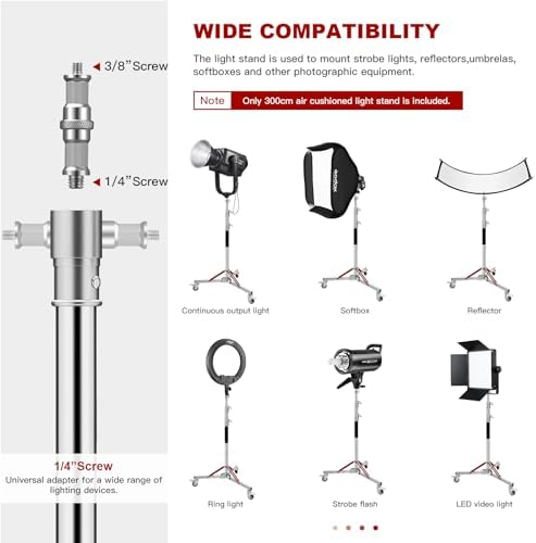 Heavy Duty Light Stand with Casters 10ft/305CM 30kg/66lb Load Bearing, alternate view 5
