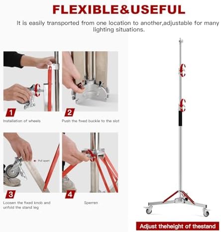 Heavy Duty Light Stand with Casters 10ft/305CM 30kg/66lb Load Bearing, alternate view 6
