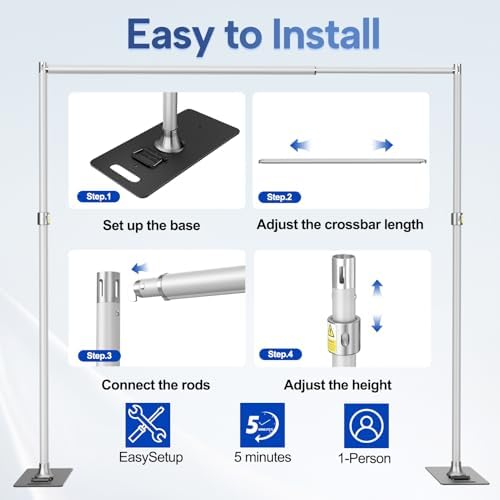 Heavy Duty Pipe and Drape Backdrop Stand 9.2x9.2ft, Silver in 9.2x9.2ft in Silver, alternate view 5