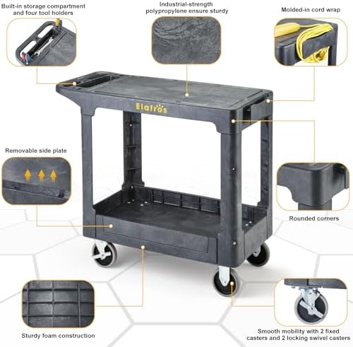 Heavy Duty Plastic Flat Top Mail Utility Cart, 37 x 18.8 in, Gray in Gray, alternate view 4