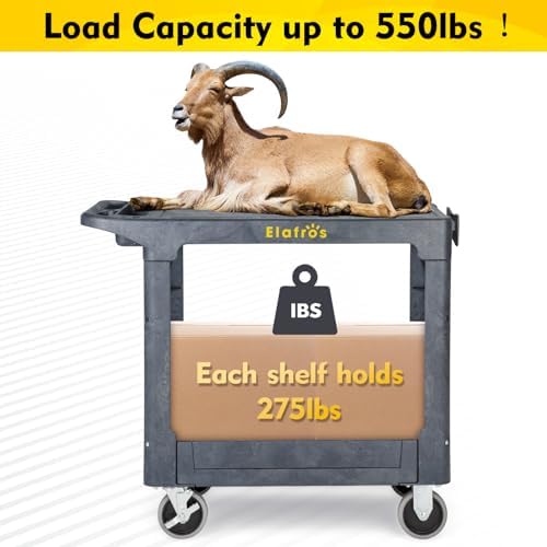 Heavy Duty Plastic Flat Top Mail Utility Cart, 37 x 18.8 in, Gray in Gray, alternate view 6
