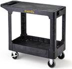 Heavy Duty Plastic Flat Top Utility Work Cart, 37 x 18.8 in, Black in Black