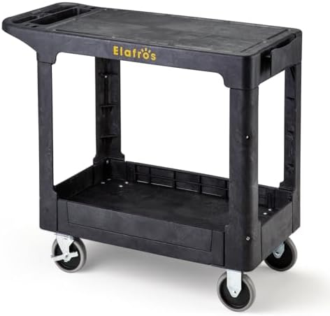 Heavy Duty Plastic Flat Top Utility Work Cart, 37 x 18.8 in, Black in Black