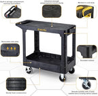 Heavy Duty Plastic Flat Top Utility Work Cart, 37 x 18.8 in, Black in Black, alternate view 4